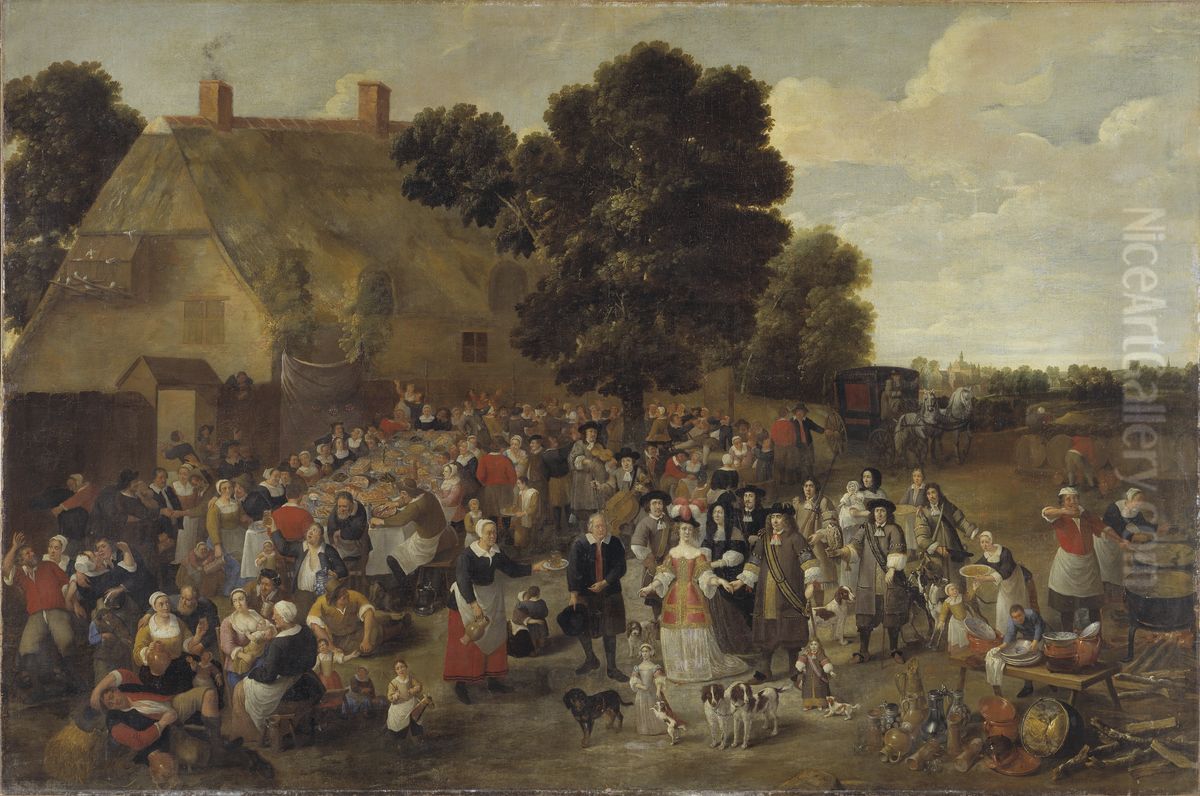 Village Wedding and Open Air Feast Oil Painting by Mattheus van Helmont