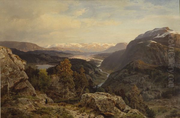 Evening in the Norwegian Mountains Oil Painting by Morten Muller