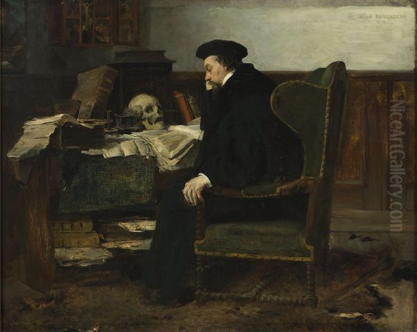 Fordjupad i studier Oil Painting by Eilif Peterssen