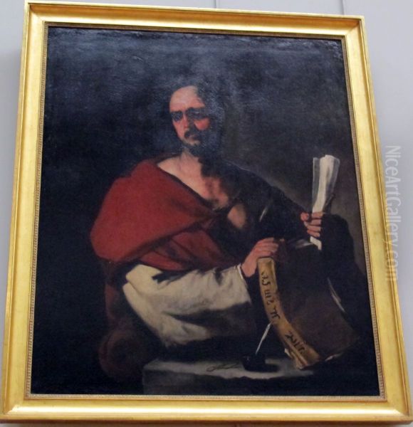 Philosophe tenant un livre et un rouleau de papier Oil Painting by Luca Giordano