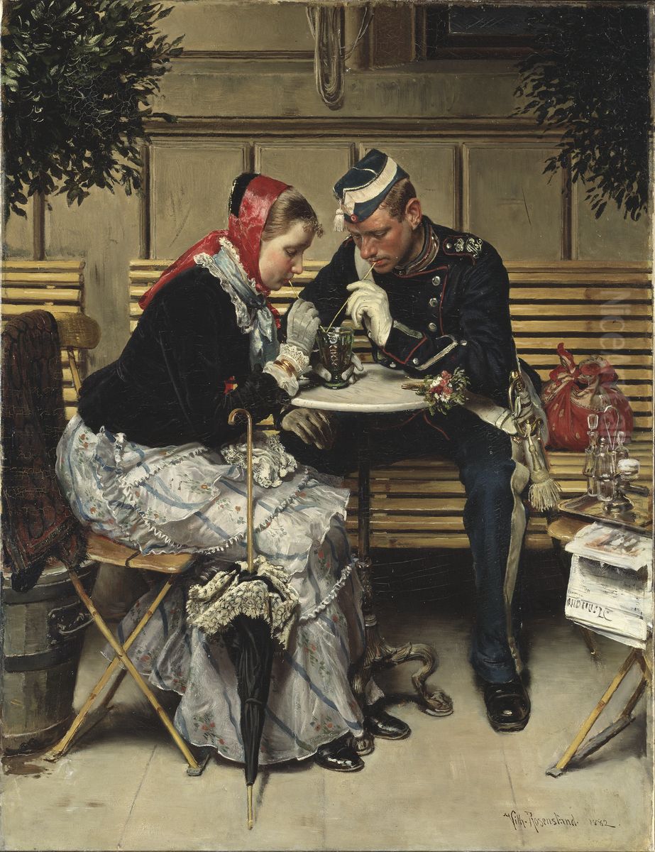 Outside the Cafe A Porta, Copenhagen Oil Painting by Vilhelm J. Rosenstand