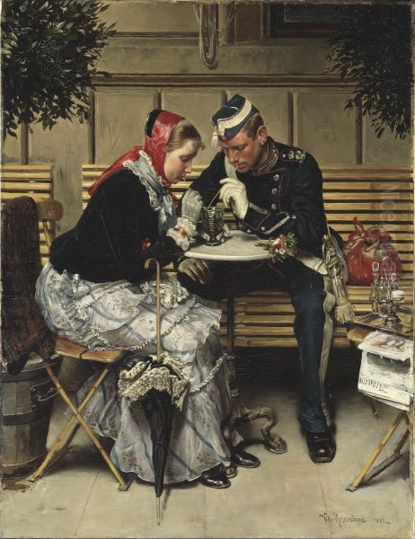 Utanfor Cafe A Porta, vid Kongens Nytorv, Kopenhamn Oil Painting by Vilhelm Rosenstand