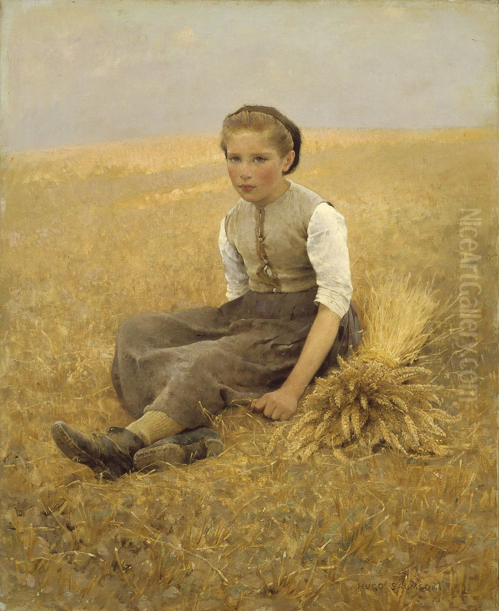 Den lilla axplockerskan Oil Painting by Hugo Salmson