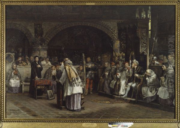 Religious Discourse between Olaus Petri and Peder Galle Oil Painting by Carl Gustaf Hellqvist