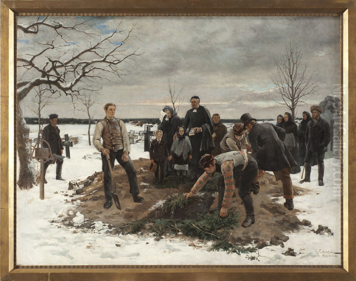 Begravning i Alsike Oil Painting by Gustaf Cederstrom