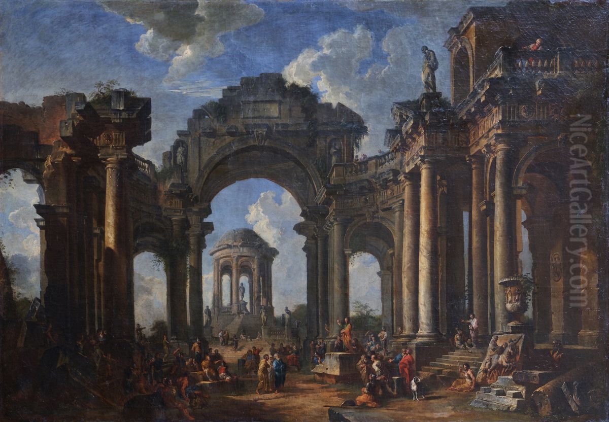 La Predication d'un apotre dans des ruines d'architecture d'ordre dorique Oil Painting by Giovanni Paolo Panini