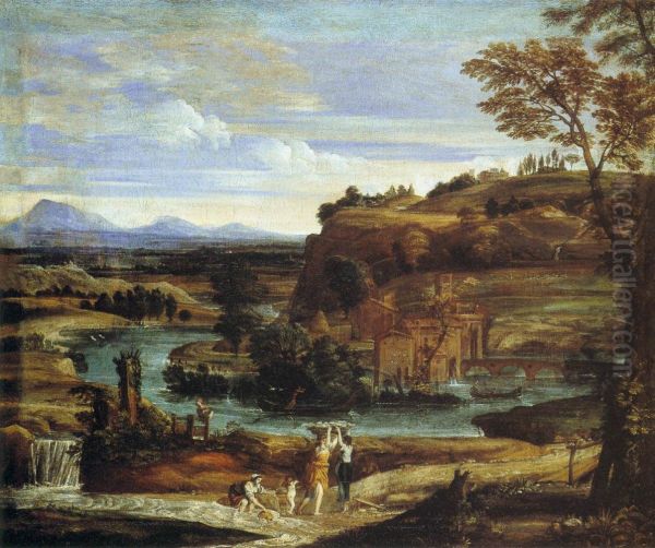 Landscape with a Child Overturning Wine Oil Painting by Domenichino