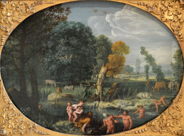 Latone metamorphosant les paysans de Lycie en grenouilles Oil Painting by unknown