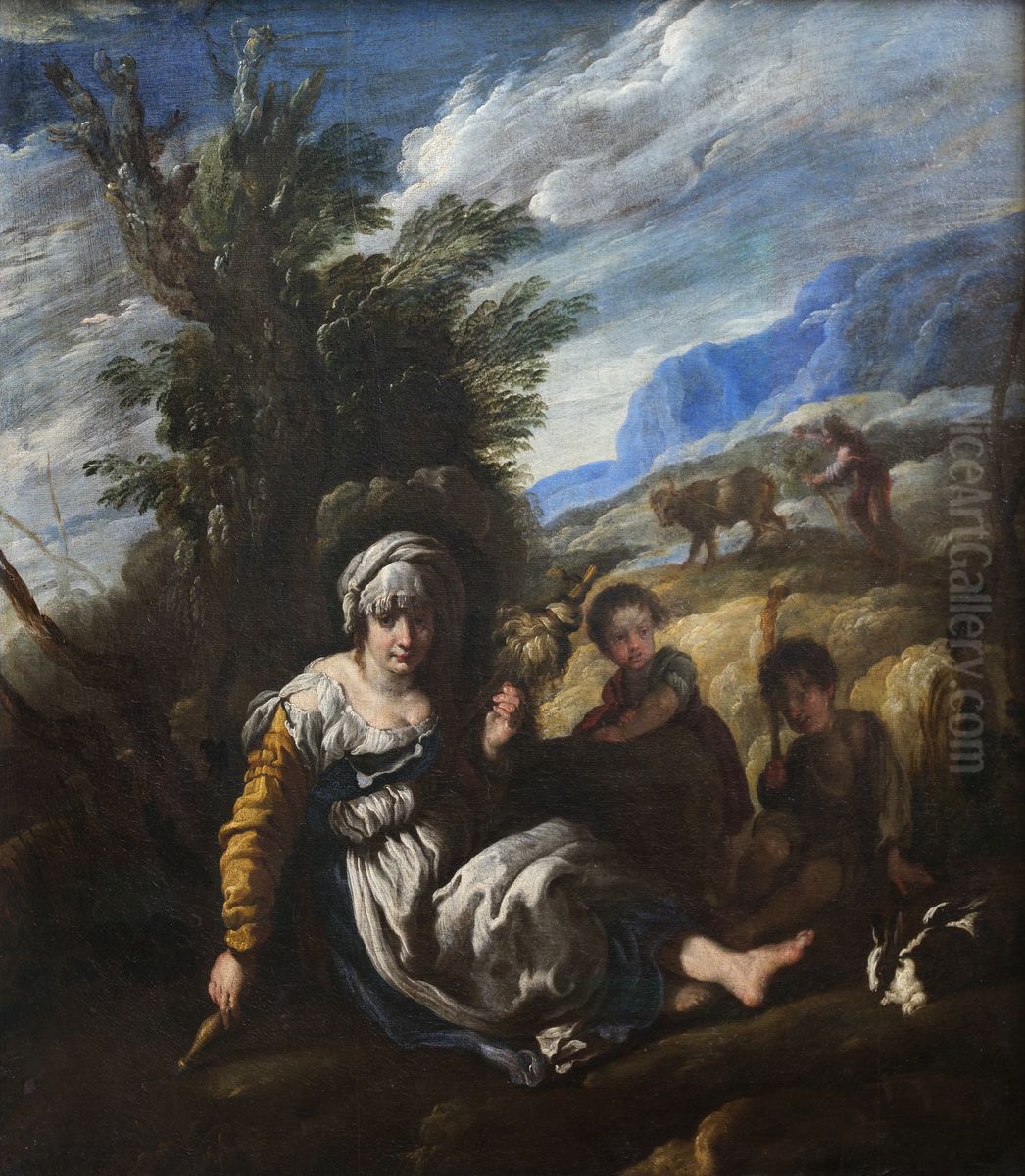 La Vie champetre, ou La Fileuse, ou Adam et Eve condamnes au travail Oil Painting by Domenico Fetti