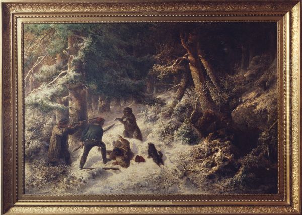 Bear-Hunting in the Winter Oil Painting by Alfred Wahlberg