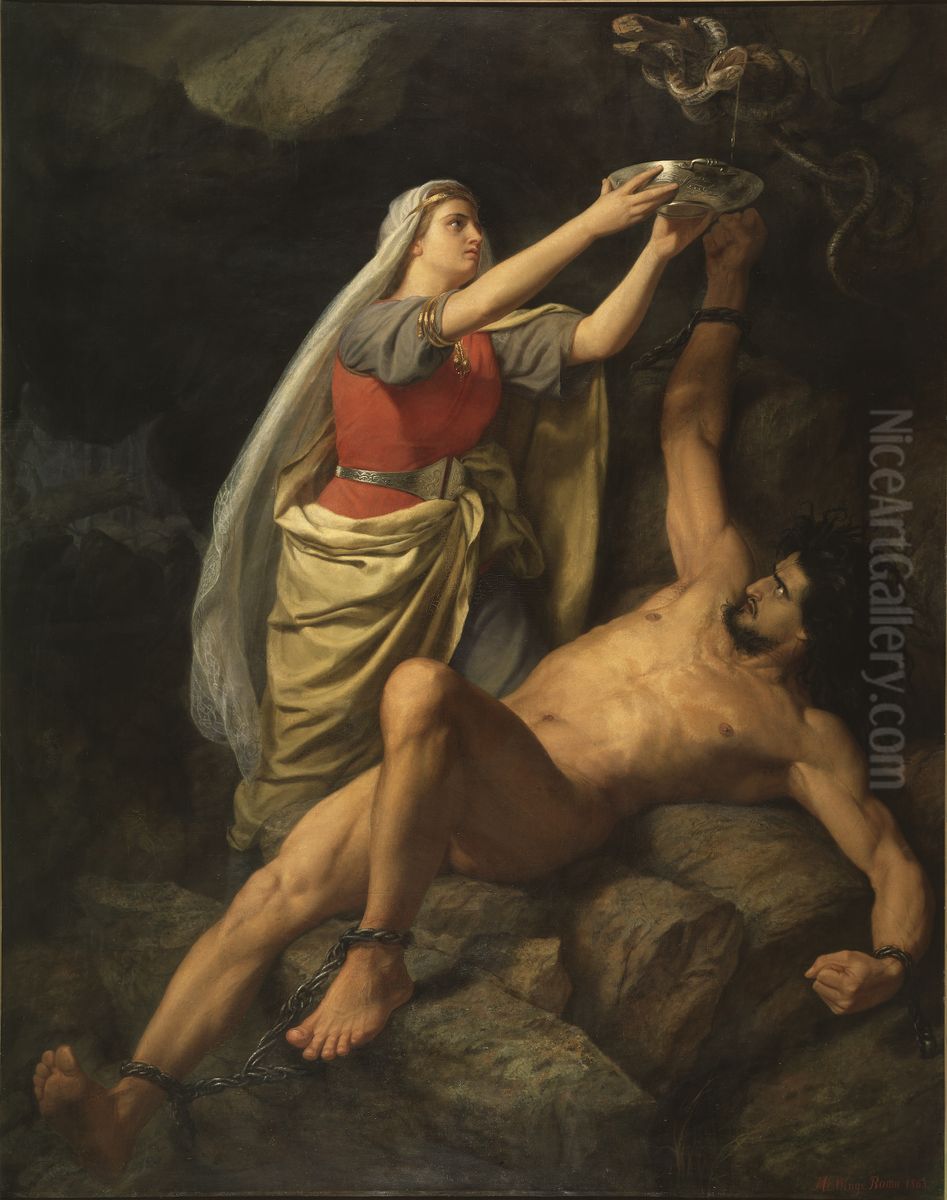 Loke och Sigyn Oil Painting by Marten Eskil Winge