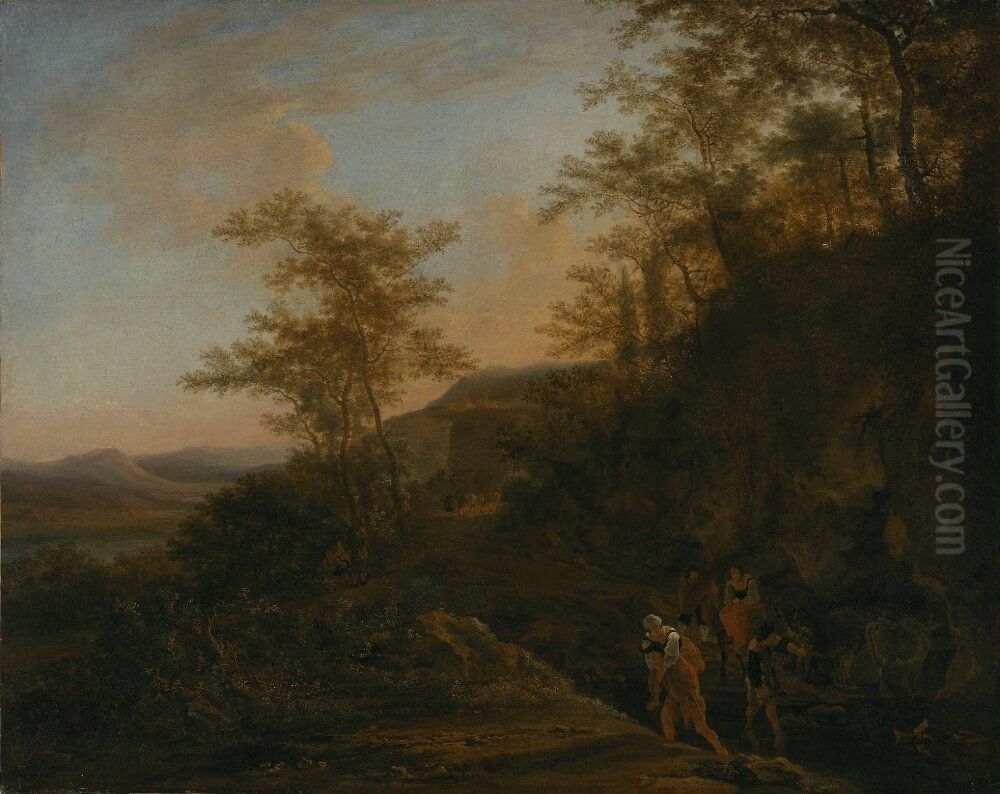 Landscape with a Ford Oil Painting by Jan Both