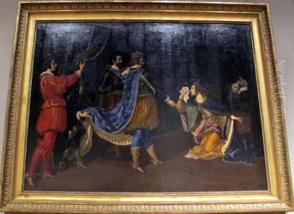 Isabella of Aragon at the Feet of Charles VIII Oil Painting by Giovanni Biliverti