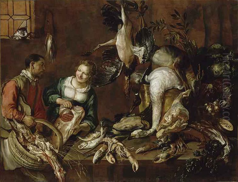Marchande de volailles et de poissons Oil Painting by Felice Boselli