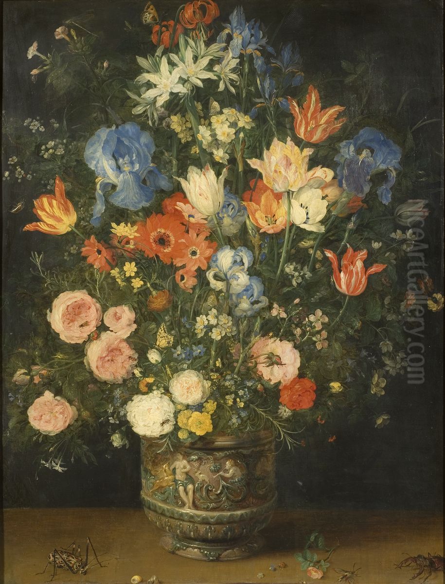 Stilleben med blomstervas och insekter Oil Painting by Jan Brughel