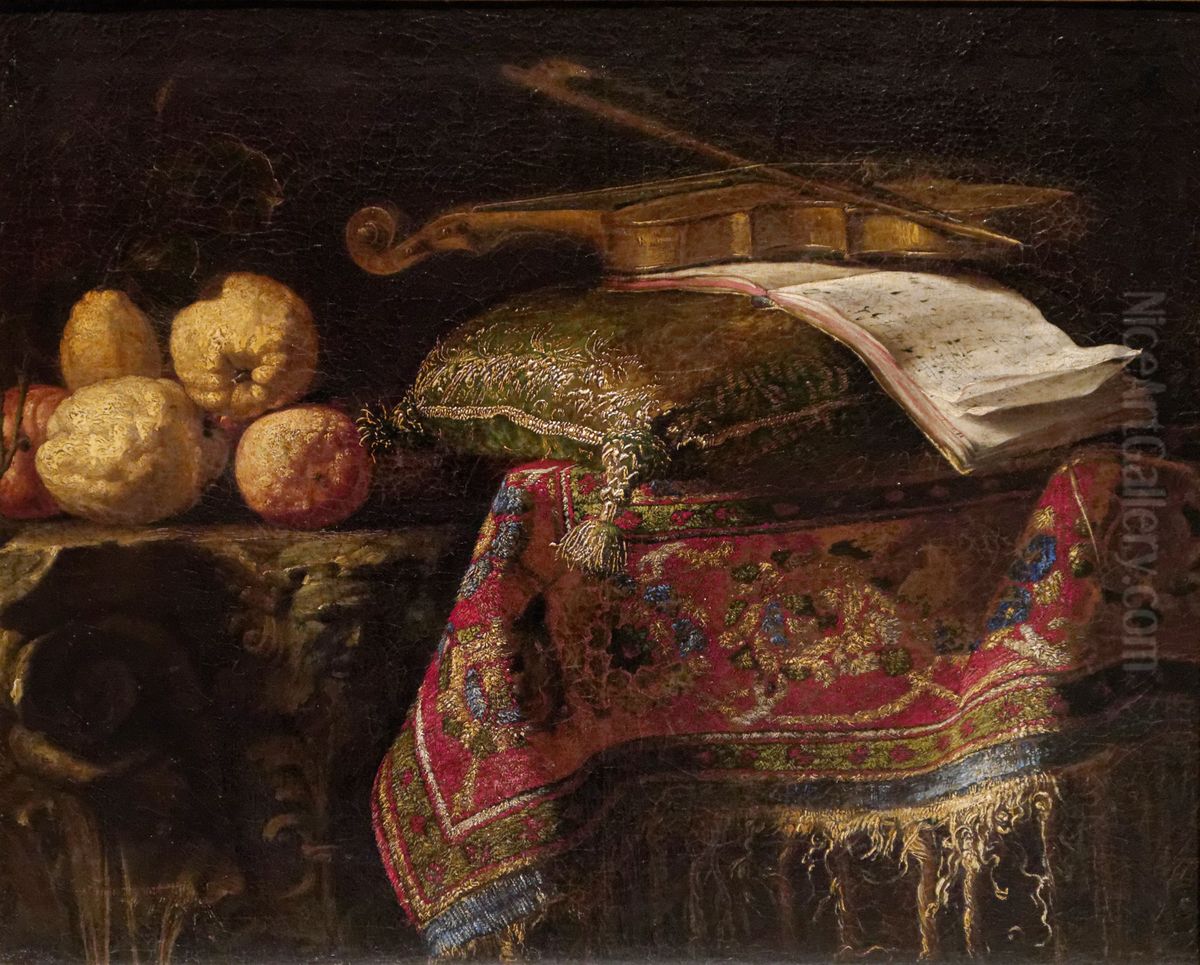 Citron Trees and Violin Oil Painting by Francesco Maltese