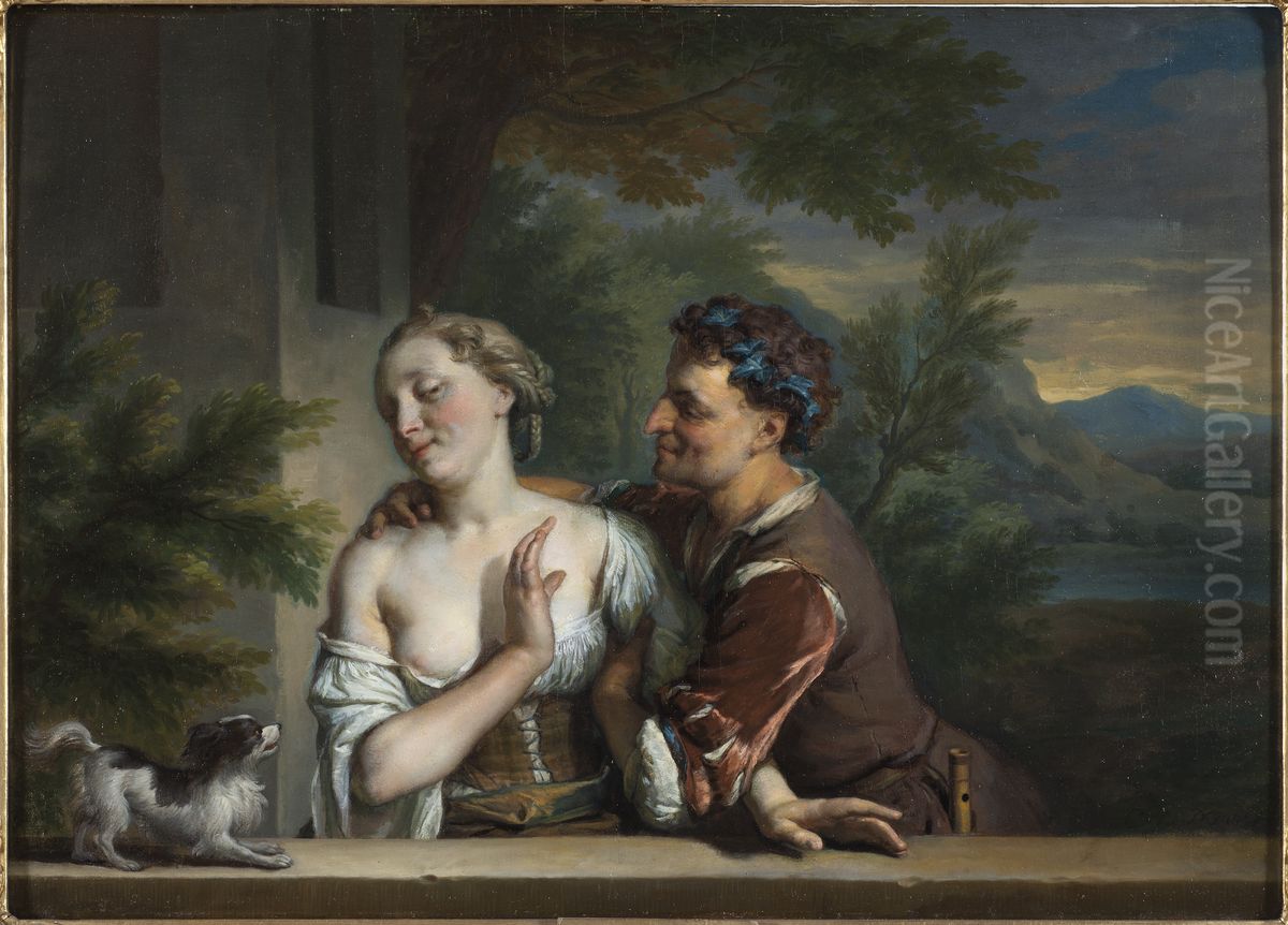 En man soker omfamna en kvinna Oil Painting by Carel de Moor