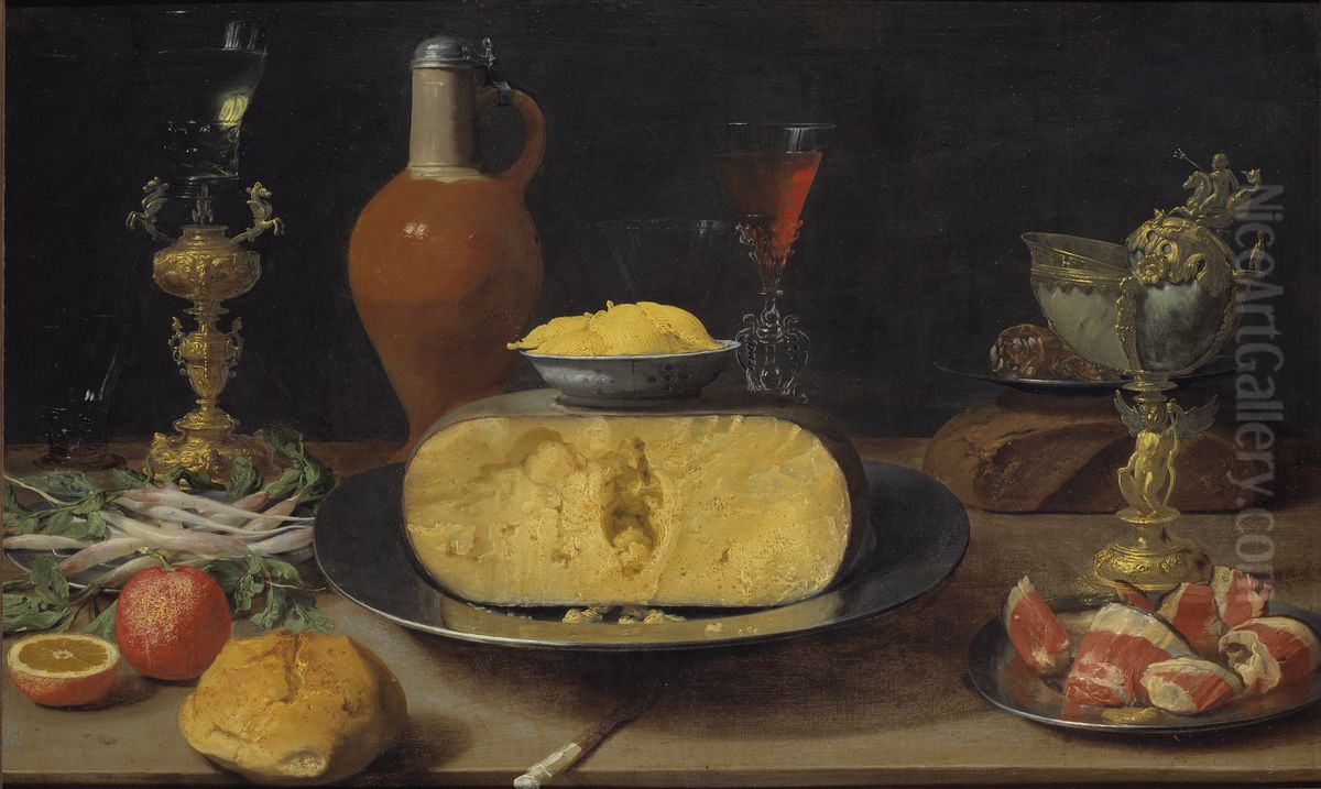 Frukoststycke med ost och pokaler Oil Painting by Jacob van Es
