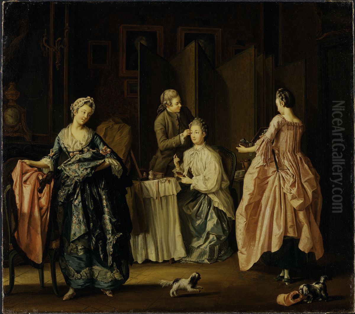 The Morning Toilet. Boudoir Scene Oil Painting by Pehr Hillestrom