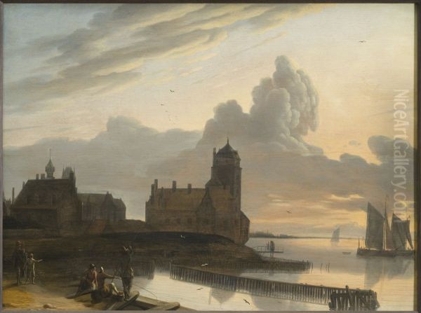 Tyskt flodlandskap med stad Oil Painting by Gerrit Adriaenszoon Berckheyde