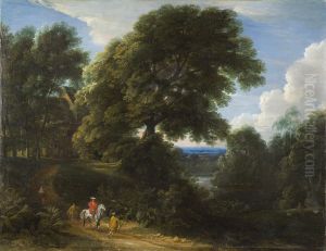 Landskap med rodkladd ryttare