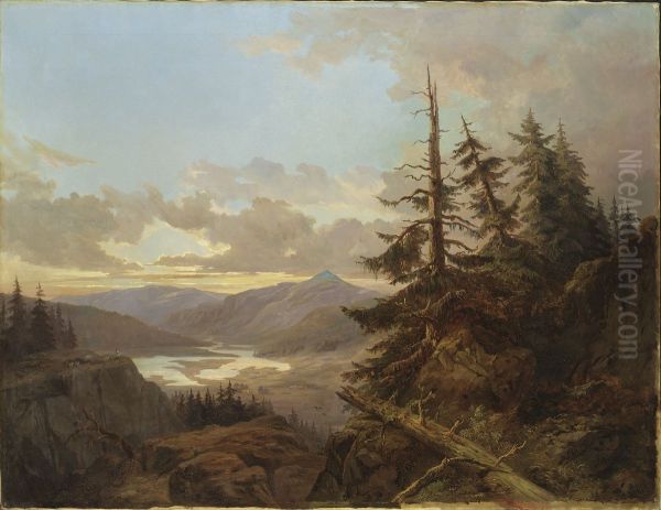 Norskt landskap i morgonbelysning Oil Painting by Carl XV of Sweden