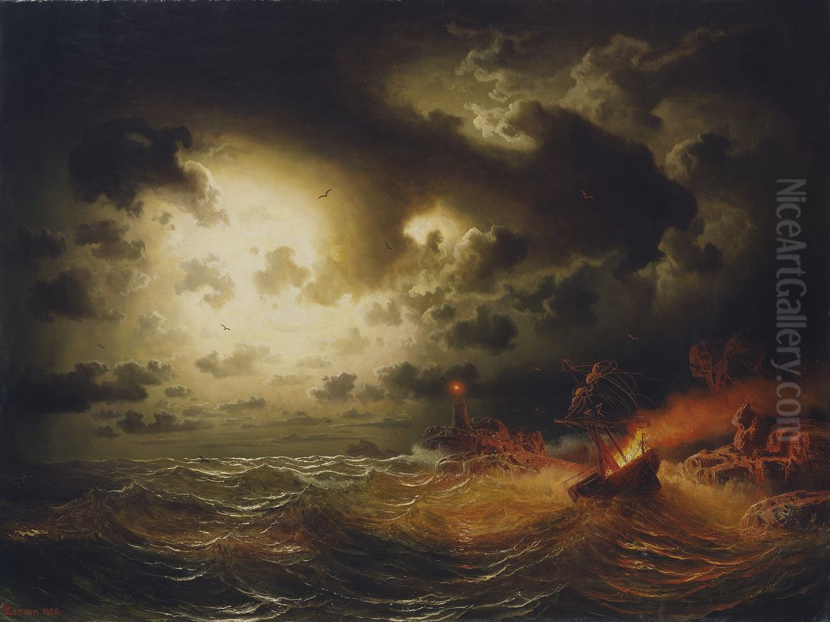 Burning Steamer Oil Painting by Marcus Larson