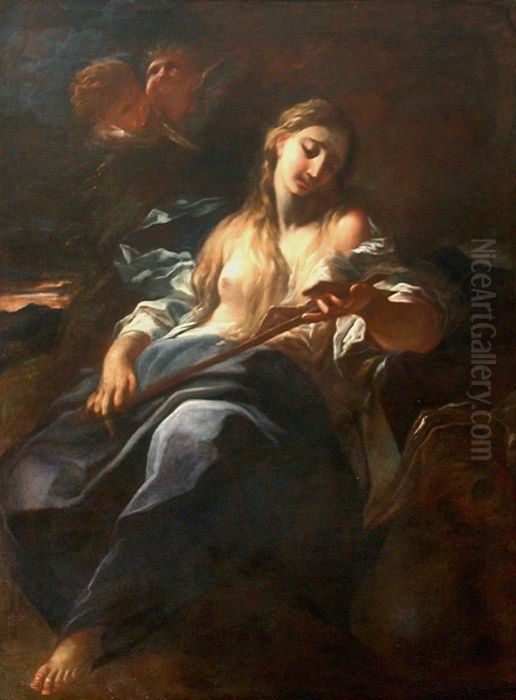 Mary Magdalene in Meditation before a Crucifix Oil Painting by Benedetto Luti
