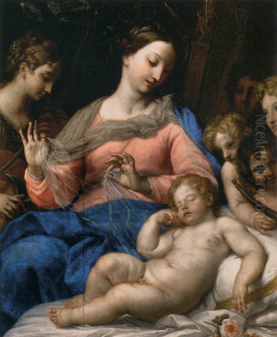 The Sleep of the Infant Jesus, with Musician Angels Oil Painting by Carlo Maratta or Maratti