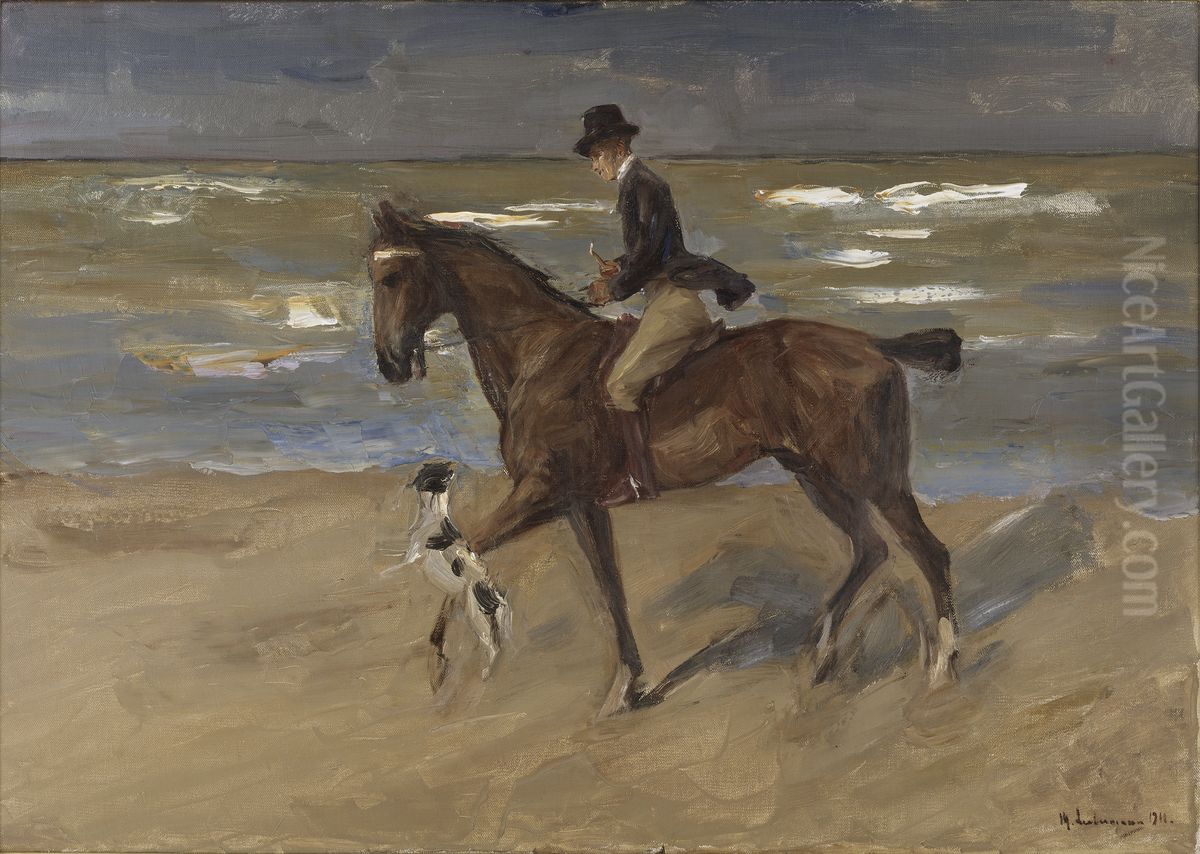 Ryttare vid havsstranden Oil Painting by Max Liebermann