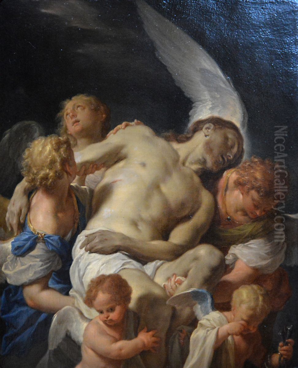 Le Christ mort porte par des anges Oil Painting by unknown