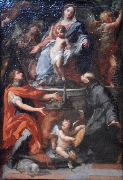 La Vierge a l'Enfant avec saint Guy et saint Francois Oil Painting by unknown