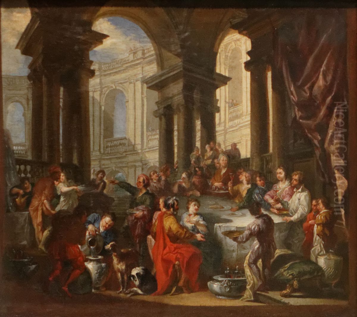 Feast Given under an Ionian Porch Oil Painting by Giovanni Paolo Panini
