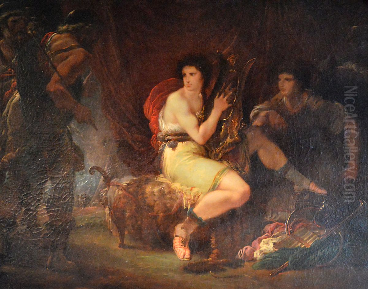 Achilles in his Tent with Patroclus, Playing a Lyre, surprised by Ulysses and Nestor Oil Painting by Giuseppe Cades