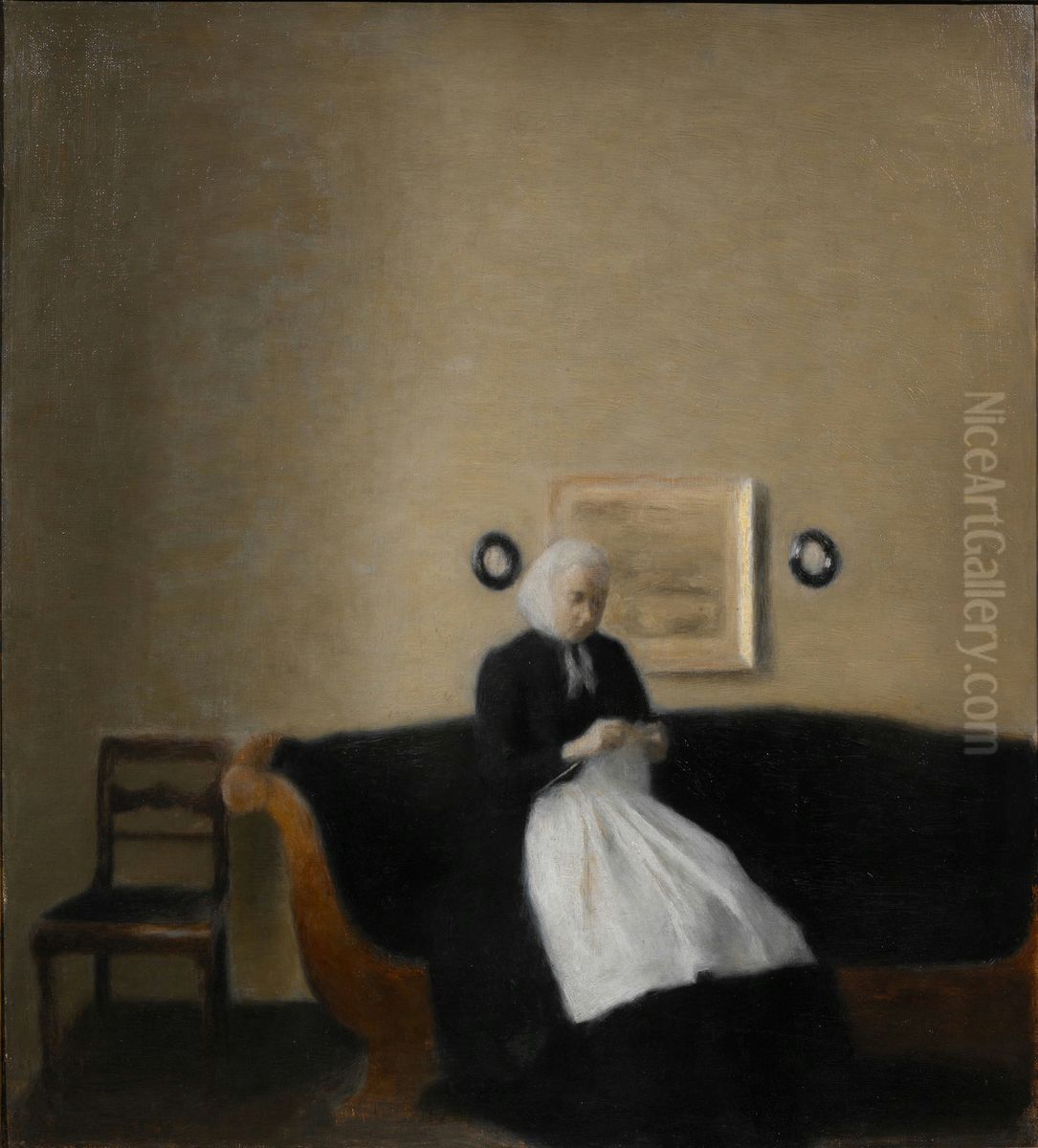 Interior with the Artist's Mother Oil Painting by Vilhelm Hammershoi