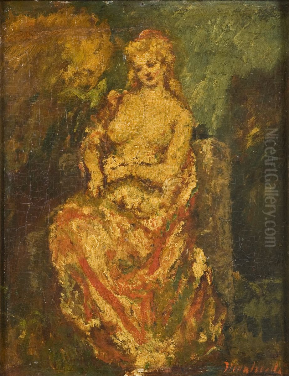 Ung kvinna med solfjader Oil Painting by Adolphe Joseph Thomas Monticelli