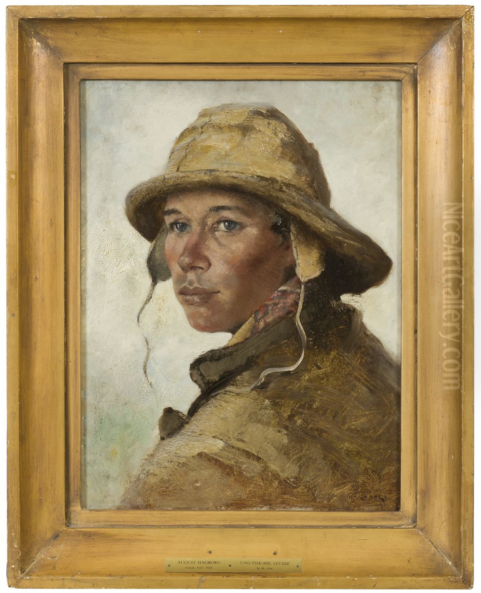 Head of a Young Fisherman. Study Oil Painting by August Hagborg