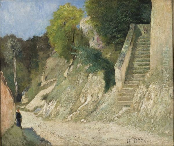 Trappgata i Montigny-sur-Loing Oil Painting by Carl Fredrik Hill