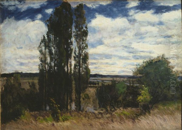 Seine-landskap med popplar Oil Painting by Carl Fredrik Hill