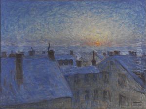 Sunrise over the Rooftops. Motif from Stockholm