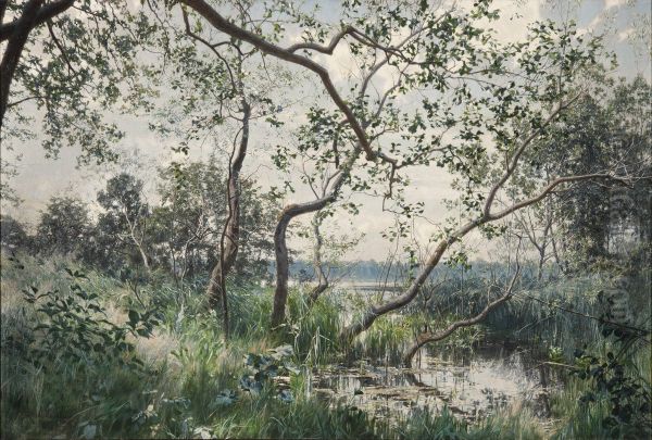 Vattenvegetation. Motiv fran Ostergotland Oil Painting by Johan Krouthen