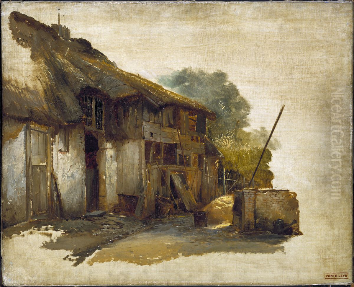 Farmhouse Oil Painting by Jan August Hendrik Leys