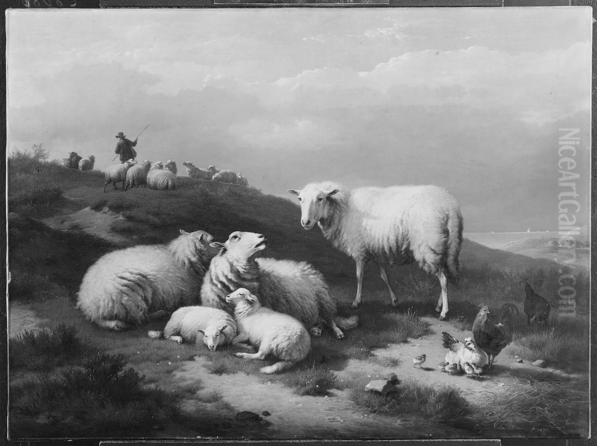 Dynlandskap med vilande far Oil Painting by Eugene Verboeckhoven
