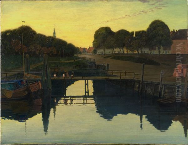 Summer night at Tonning Oil Painting by Johan Rohde