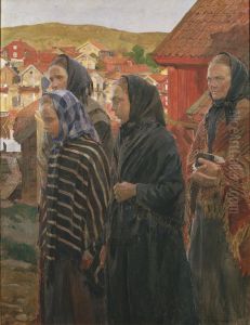 Fiskarkvinnor pa vag fran kyrkan