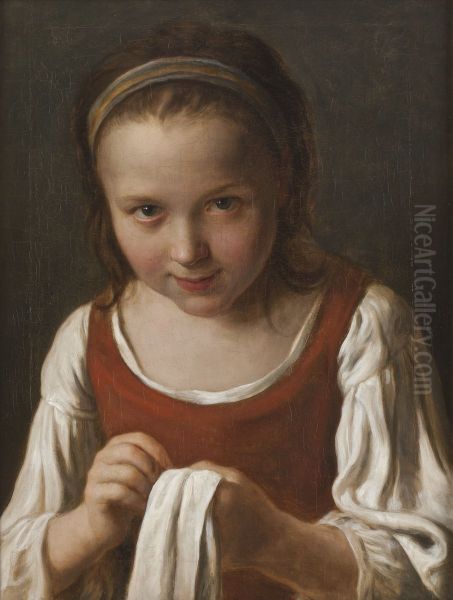 Flicka med handarbete Oil Painting by Pietro Rotari