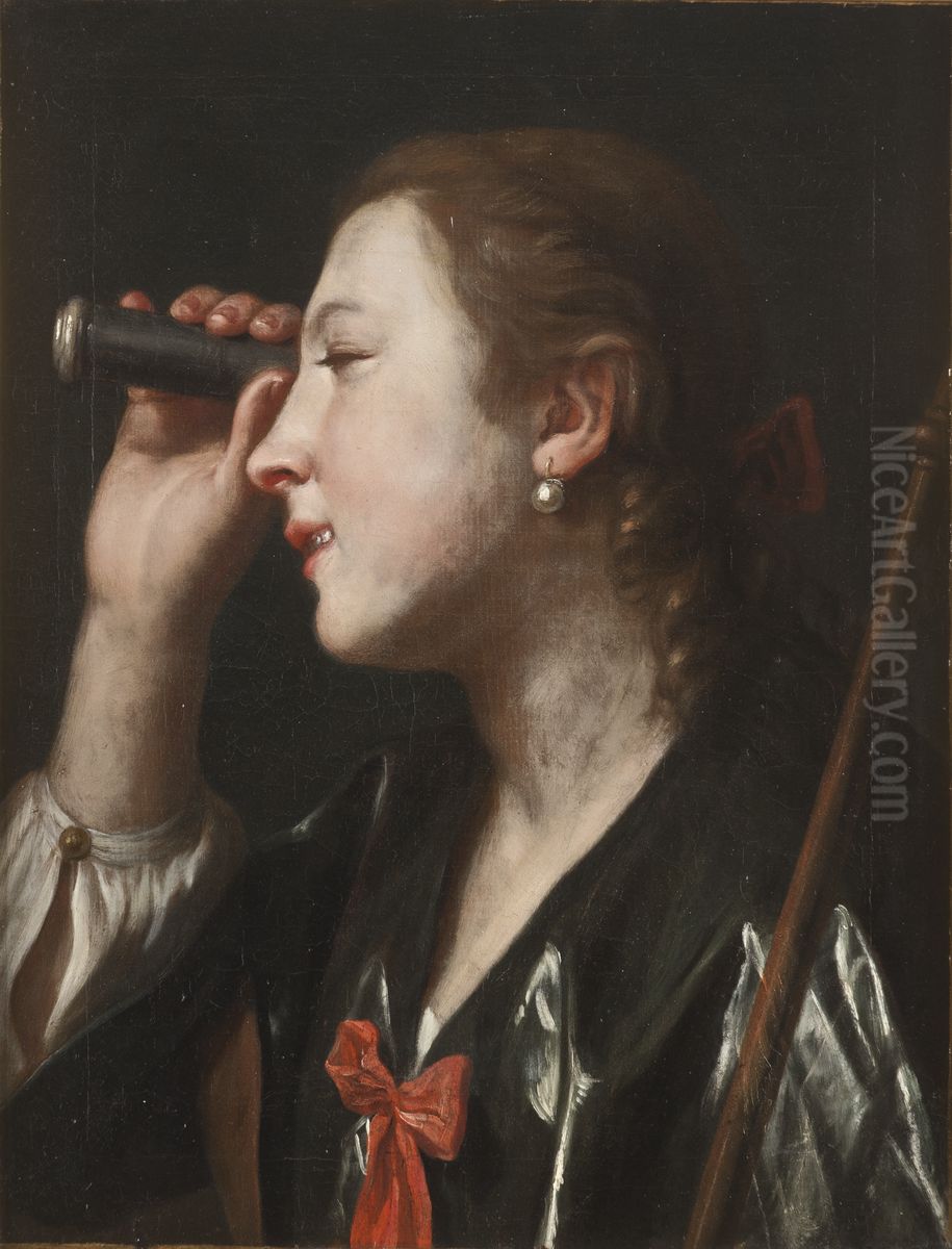 Girl Looking through a Telescope Oil Painting by Pietro Rotari