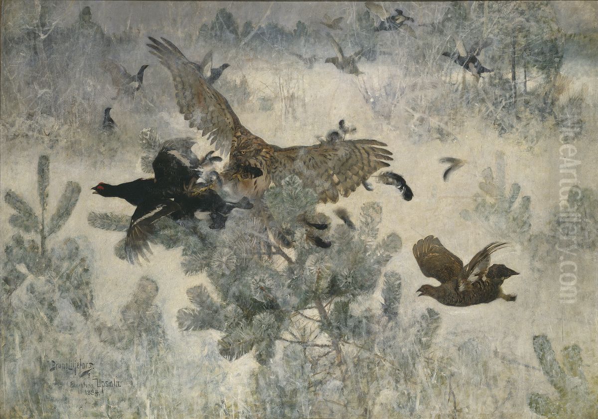 Hawk and Black-Game Oil Painting by Bruno Andreas Liljefors