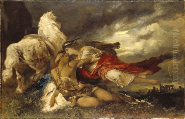 Valkyria och doende hjalte Oil Painting by Hans Makart