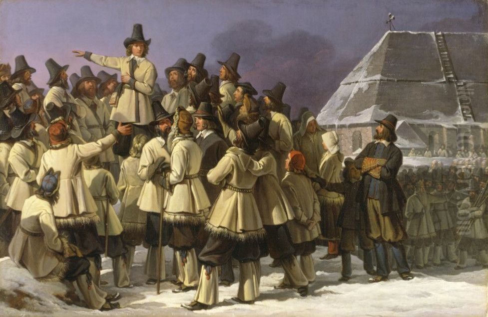 King Gustav Vasa of Sweden Addressing Men from Dalarna in Mora Oil Painting by Johan Gustaf Sandberg